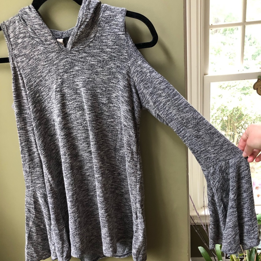 Cold Shoulder Hooded Long Sleeve Shirt